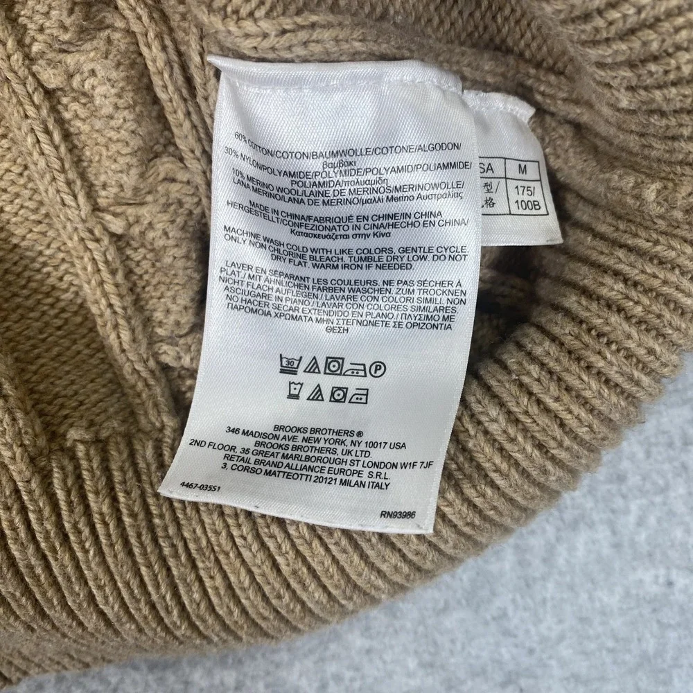 Brooks Brothers Quarter Zip Sweater Mens Medium Tan Cable Knit Merino Blend